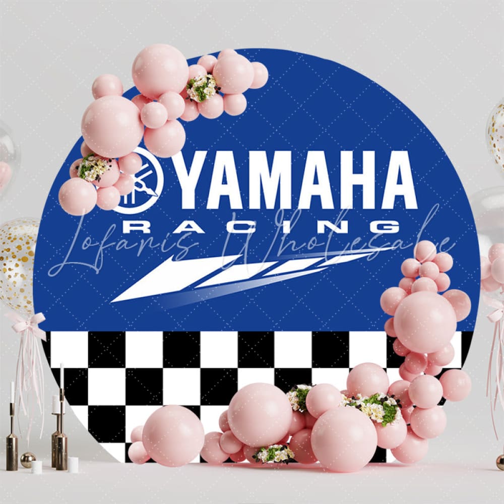 Blue Yamaha Racing Sports Plaid Round Happy Birthday Backdrop