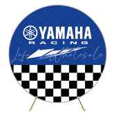 Blue Yamaha Racing Sports Plaid Round Happy Birthday Backdrop