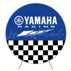 Blue Yamaha Racing Sports Plaid Round Happy Birthday Backdrop