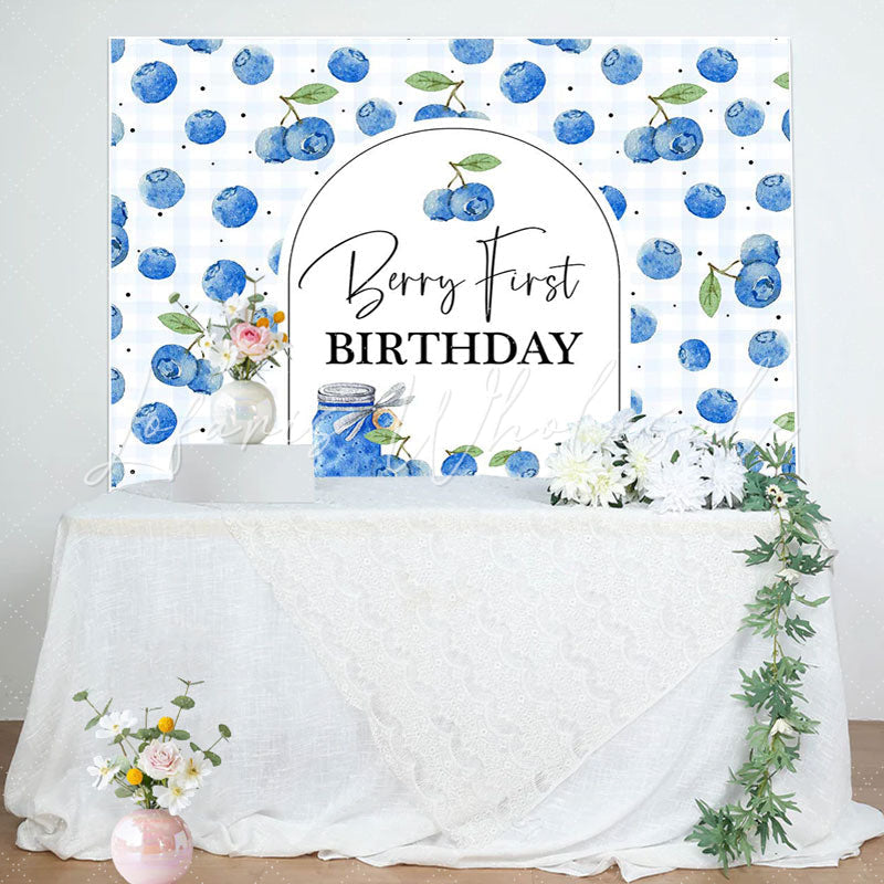 Lofaris Blueberry Jam Jar Plaid Boy 1St Birthday Backdrop