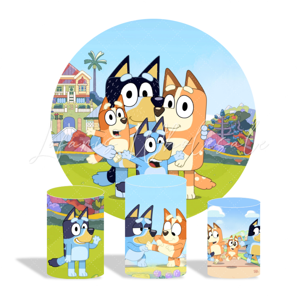 Bluey Birthday Party Round Backdrop Cover Plinth Cylinder Pedestal Cloth Cover