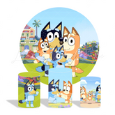 Bluey Birthday Party Round Backdrop Cover Plinth Cylinder Pedestal Cloth Cover