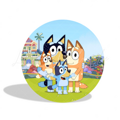 Bluey Birthday Party Round Backdrop Cover Plinth Cylinder Pedestal Cloth Cover