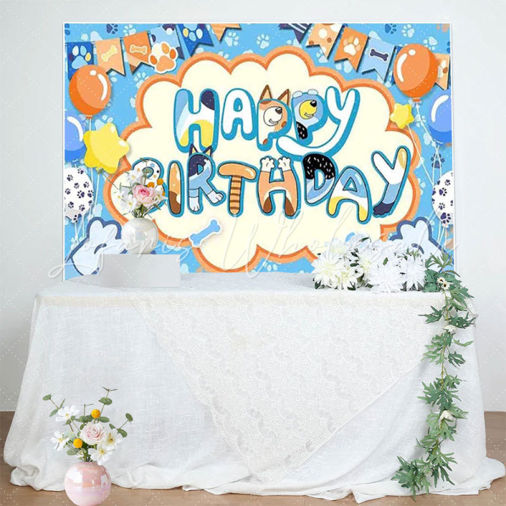 Bluey Cartoon Blue Dog Balloon Paw Birthday Photography Backdrop