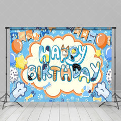 Bluey Cartoon Blue Dog Balloon Paw Birthday Photography Backdrop