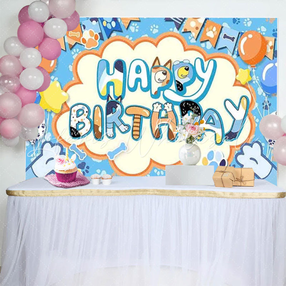 Bluey Cartoon Blue Dog Balloon Paw Birthday Photography Backdrop
