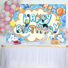 Bluey Cartoon Blue Dog Balloon Paw Birthday Photography Backdrop