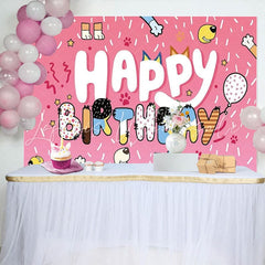 Bluey Pink Dog Paw Ribbons Happy Birthday Party Backdrop