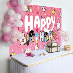Bluey Pink Dog Paw Ribbons Happy Birthday Party Backdrop