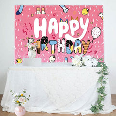 Bluey Pink Dog Paw Ribbons Happy Birthday Party Backdrop