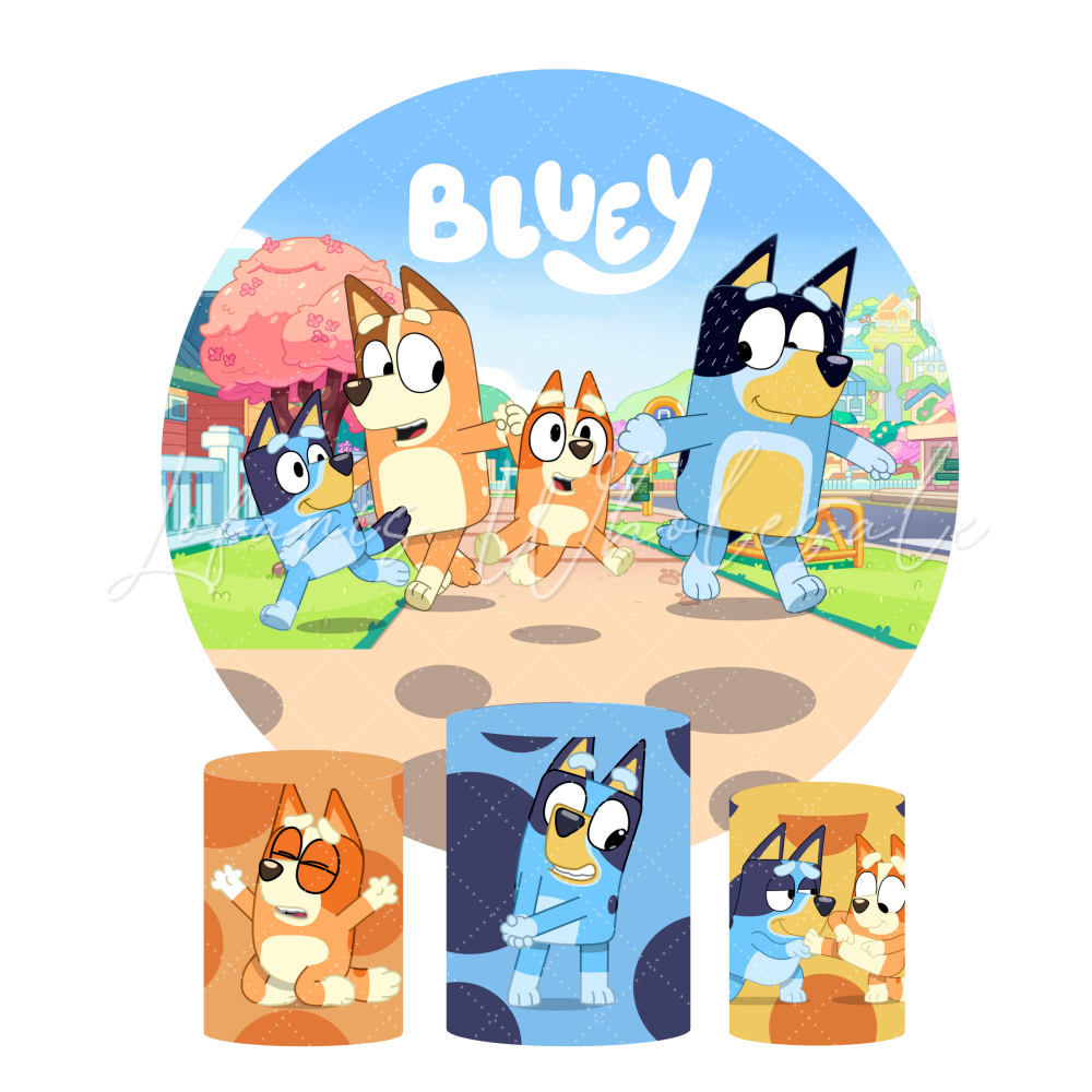 Bluey Theme Birthday Party Round Backdrop Cover Plinth Cylinder Pedestal Cloth Cover