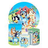 Bluey Themed Round Backdrop and Cylinder Kit for Kids