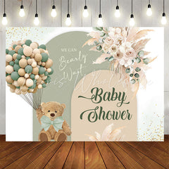 Lofaris Bohemian Floral Bear Balloon Baby Shower Backdrop