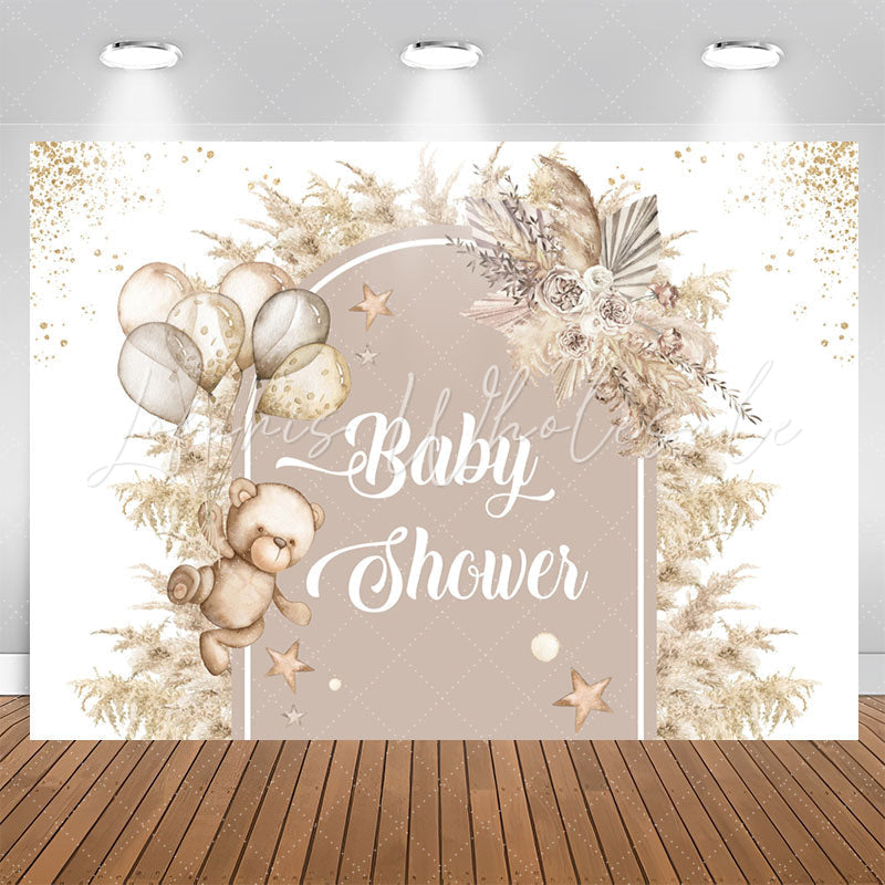 Lofaris Bohemian Floral Bear Feather Baby Shower Backdrop