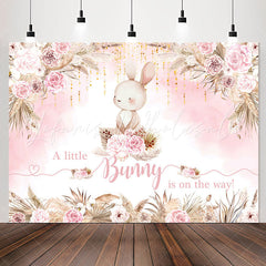 Lofaris Boho Bunny Pink Floral Bulrush Baby Shower Backdrop