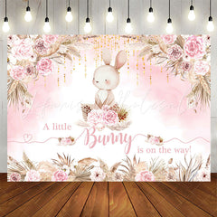 Lofaris Boho Bunny Pink Floral Bulrush Baby Shower Backdrop