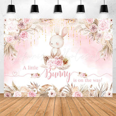 Lofaris Boho Bunny Pink Floral Bulrush Baby Shower Backdrop
