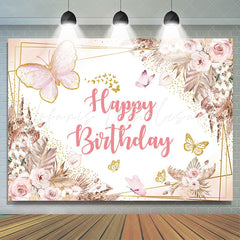 Lofaris Boho Butterfly Floral Birthday Backdrop For Girl