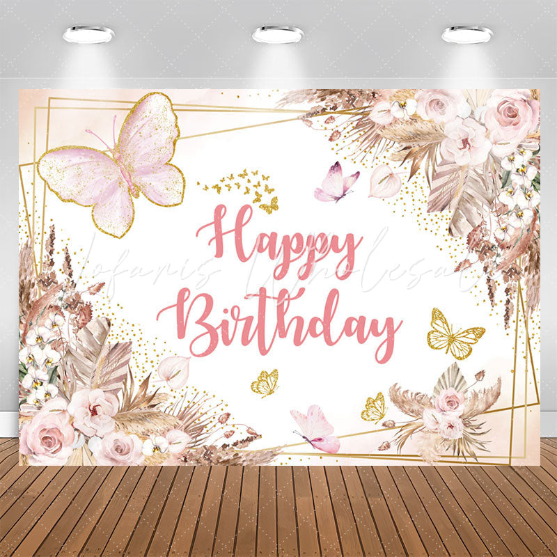 Lofaris Boho Butterfly Floral Birthday Backdrop For Girl