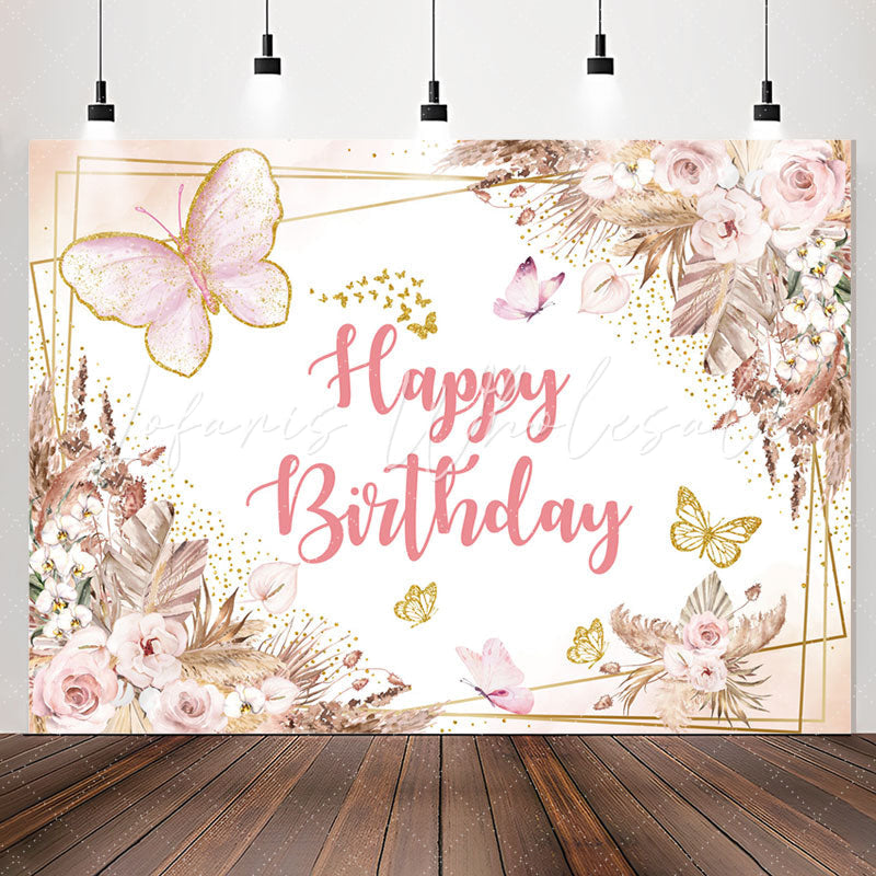 Lofaris Boho Butterfly Floral Birthday Backdrop For Girl