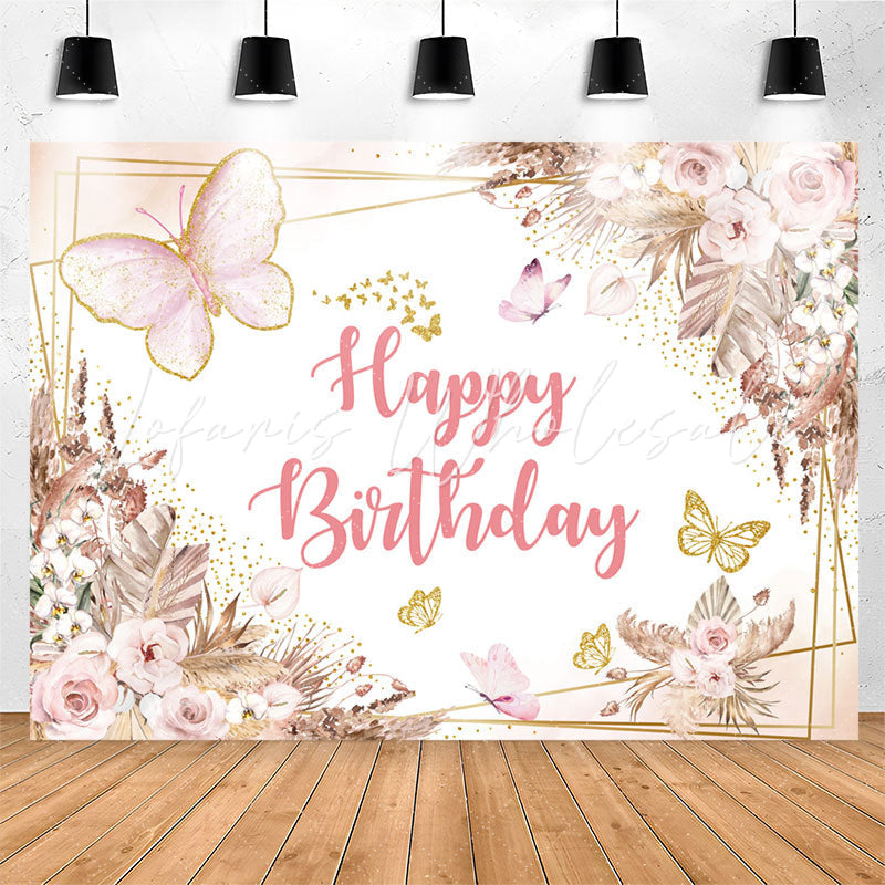 Lofaris Boho Butterfly Floral Birthday Backdrop For Girl