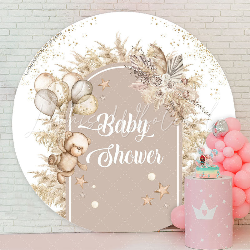 Lofaris Boho Floral Bear Balloon Round Baby Shower Backdrop