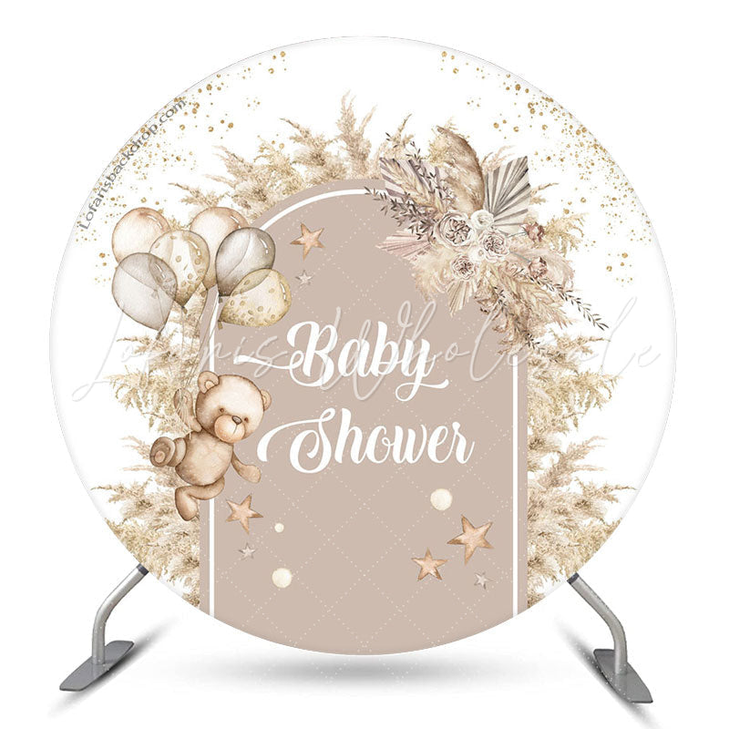 Lofaris Boho Floral Bear Balloon Round Baby Shower Backdrop