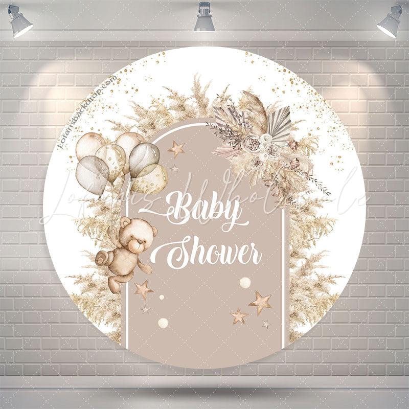 Lofaris Boho Floral Bear Balloon Round Baby Shower Backdrop