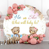 Lofaris Boho Floral Leaves Bear Round Gender Reveal Backdrop