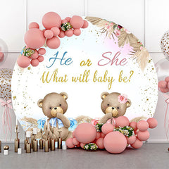 Lofaris Boho Floral Leaves Bear Round Gender Reveal Backdrop