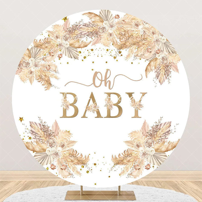 Lofaris Boho Floral Oh Baby Round Gender Reveal Backdrop