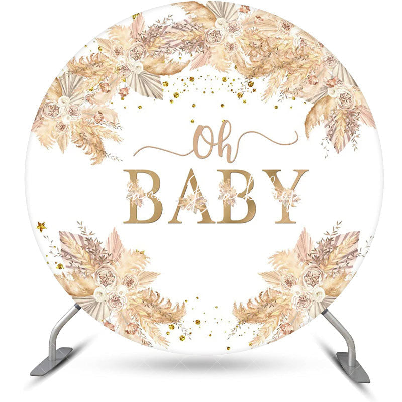 Lofaris Boho Floral Oh Baby Round Gender Reveal Backdrop