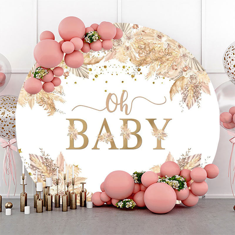 Lofaris Boho Floral Oh Baby Round Gender Reveal Backdrop