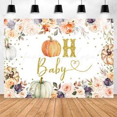 Lofaris Boho Floral Pumpkin Glitter Oh Baby Shower Backdrop