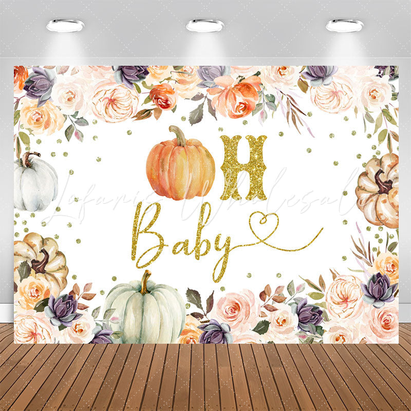 Lofaris Boho Floral Pumpkin Glitter Oh Baby Shower Backdrop