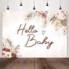 Lofaris Boho Flowers Glitter Hello Baby Shower Backdrop