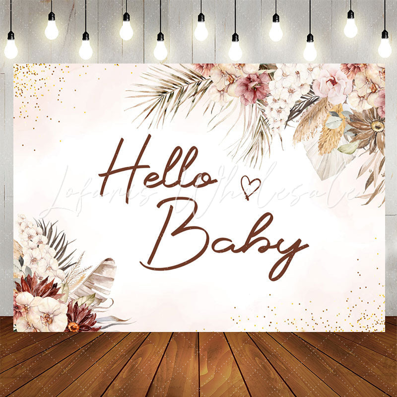 Lofaris Boho Flowers Glitter Hello Baby Shower Backdrop