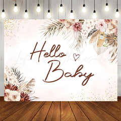 Lofaris Boho Flowers Glitter Hello Baby Shower Backdrop