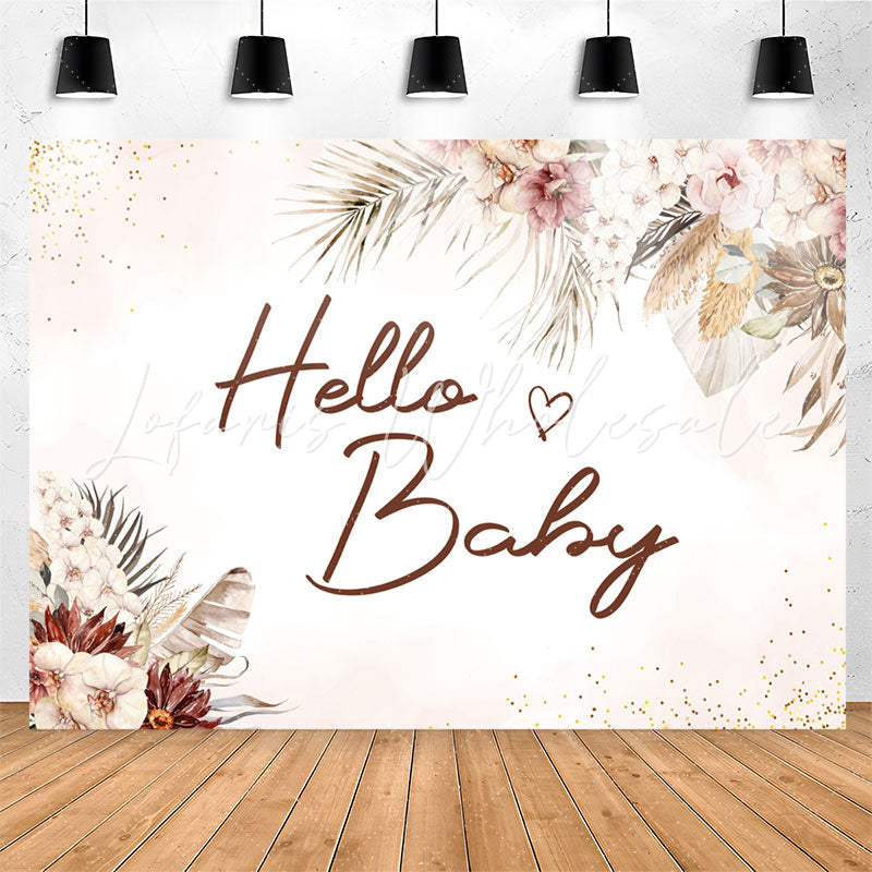 Lofaris Boho Flowers Glitter Hello Baby Shower Backdrop