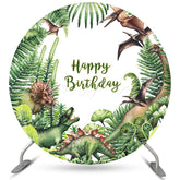 Lofaris Boho Green Leaves Dinosaurs Happy Birthday Round Backdrop
