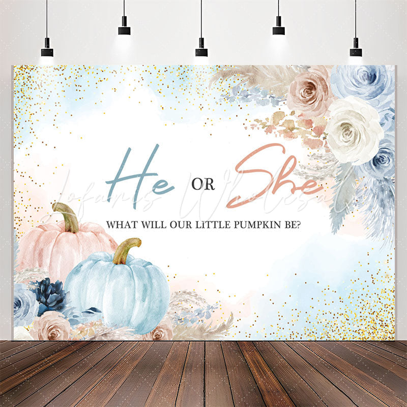 Lofaris Boho He Or She Pumpkin Floral Baby Shower Backdrop