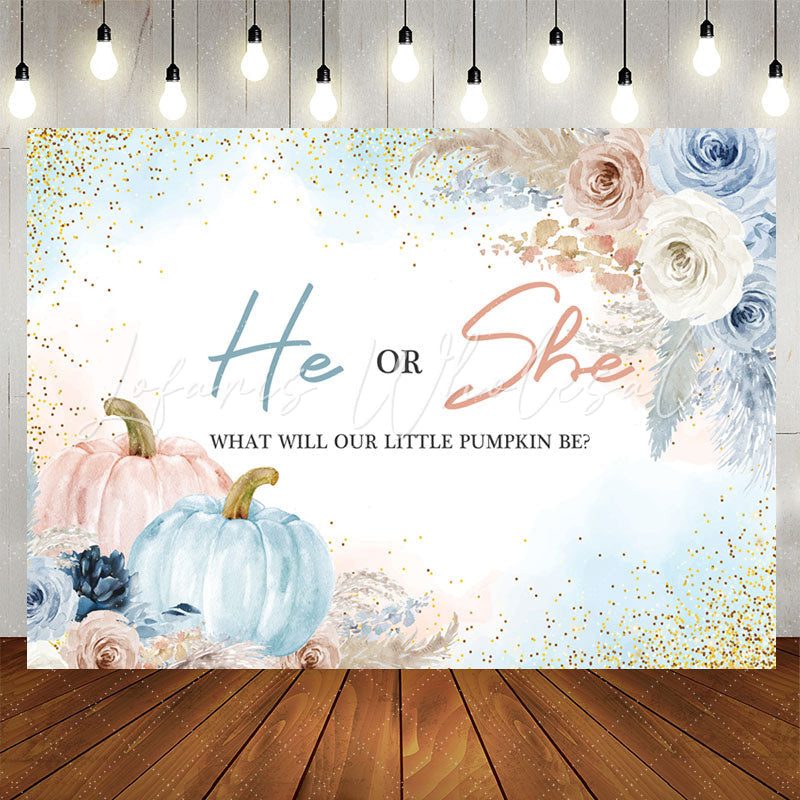 Lofaris Boho He Or She Pumpkin Floral Baby Shower Backdrop