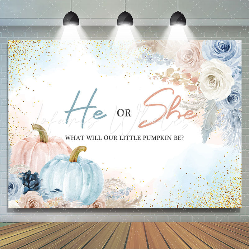 Lofaris Boho He Or She Pumpkin Floral Baby Shower Backdrop
