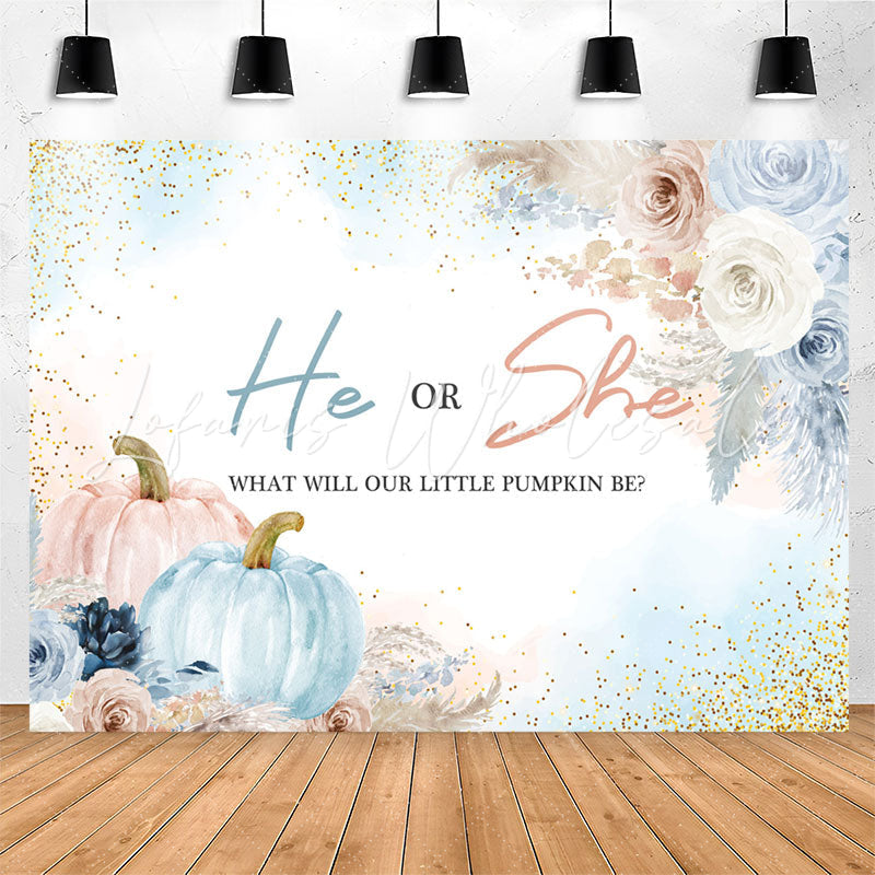 Lofaris Boho He Or She Pumpkin Floral Baby Shower Backdrop