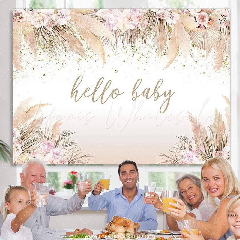Lofaris Boho Hello Baby Theme Pink Floral Shower Backdrop