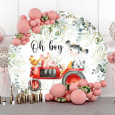 Lofaris Boho Leaf Animals Oh Boy Round Baby Shower Backdrop
