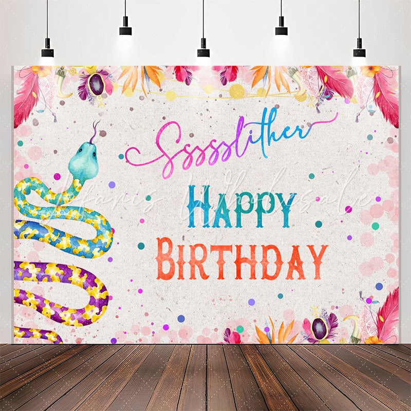 Lofaris Boho Leaves Flower Snake Happy Birthday Backdrop