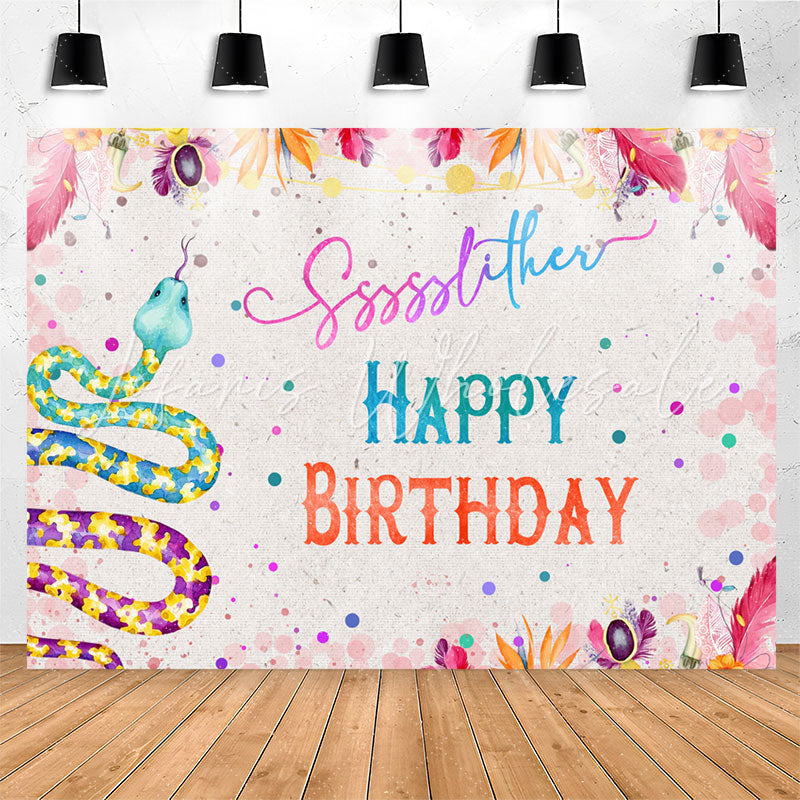 Lofaris Boho Leaves Flower Snake Happy Birthday Backdrop