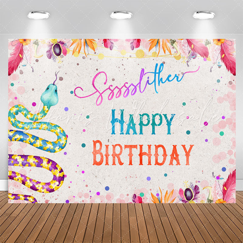 Lofaris Boho Leaves Flower Snake Happy Birthday Backdrop