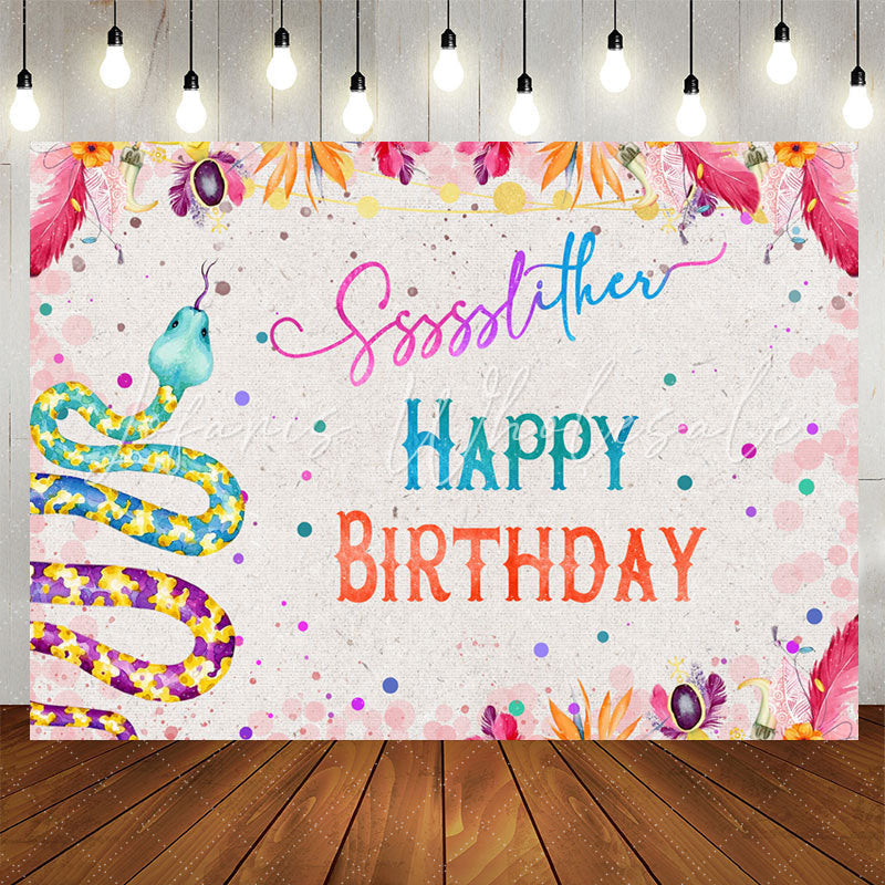 Lofaris Boho Leaves Flower Snake Happy Birthday Backdrop